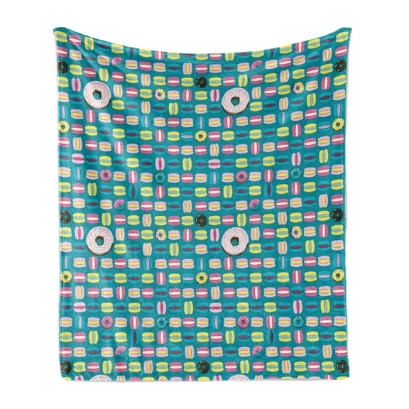 Dessert Soft Flannel Fleece Throw Blanket, Continuing Print of Colorful Donuts with Sprinkles Tasty Comfort Food, Cozy Plush for Indoor and Outdoor Use, 70" x 90", Teal and Multicolor, by Ambesonne