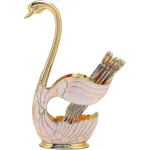 Dessert Spoon Set, Metal Coffee Dessert Spoon Set With Holder Swan For Spoons Fruit Dessert Flatware Swan Base Holder Spoon Organizer With 6pcs