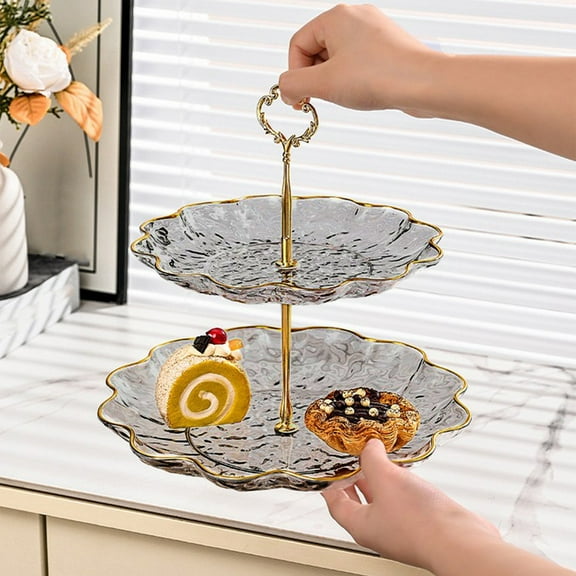 Dessert Stand Plastic Tiered Serving Tray Clear Fruit Candy Display Rack for Home Party Wedding Coffee Table, Black