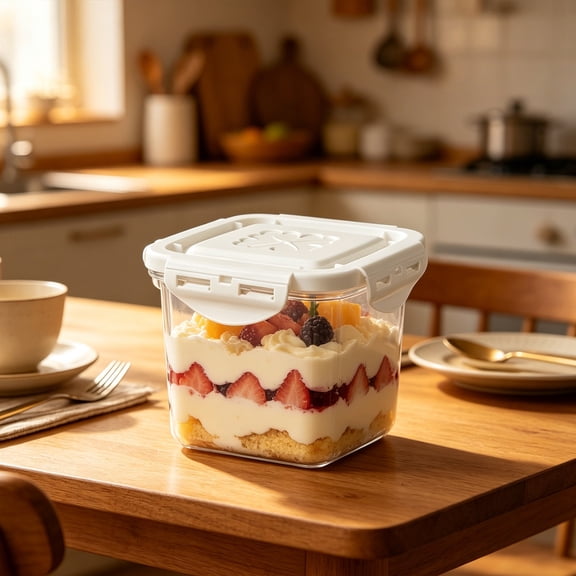Dessert Storage Container, Plastic Airtight Sealed Food Preservation Box, Transparent Stackable Jar for Yogurt, Pudding, Ice Cream, Cakes, Snacks, Home Use