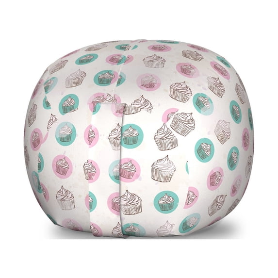 Dessert Storage Toy Bag Chair, Pattern of Creamy Cupcakes in Pastel Toned Rounds, Stuffed Animal Organizer Washable Bag, Large Size, Multicolor, by Ambesonne