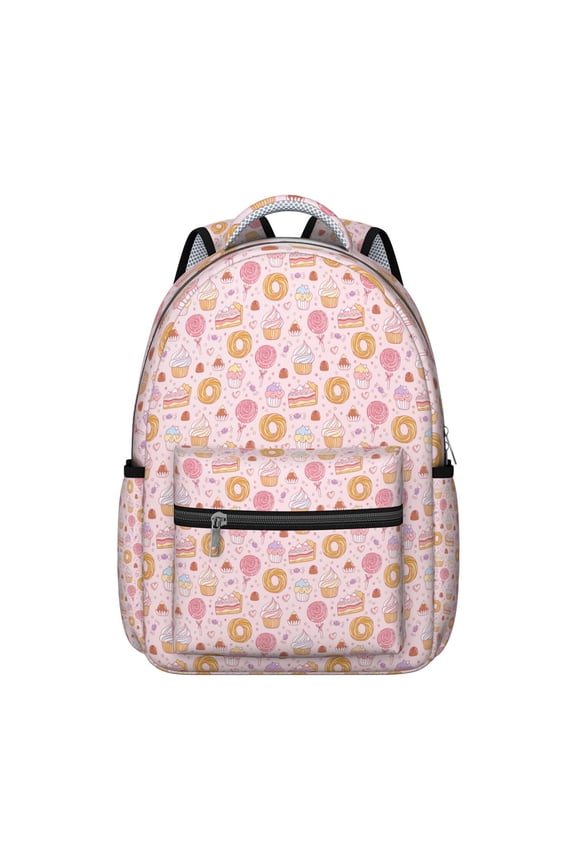 Dessert Students Backpack Donut Colorful Funny Cute Candy Cake School Bag with Doughnut Foodie Sweet Donut Pattern, Comfortable and Adjustable Strap