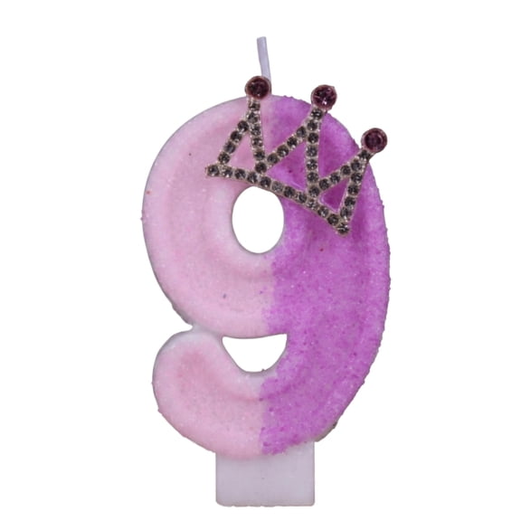 Dessert Table Accent, Party Decorations, Pink & Purple Ombre Glitter Number 9 Birthday Candle With Rhinestone Crown, Cake Topper for Princess Birthday Party Decorations, Crown K Number 9