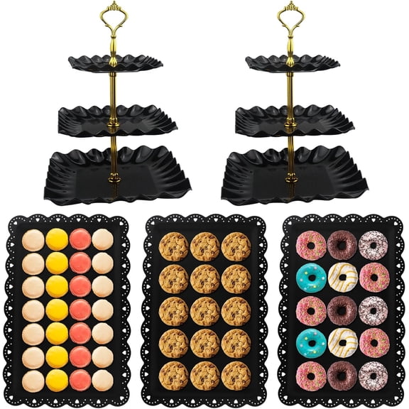 Dessert Table Display Set, Cup Cake Stands Set with Cupcake Tier Stand Holder & Appetizer Serving Trays Combo for Birthday Wedding Tea Party Baby Shower