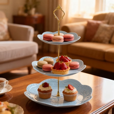 Dessert Table Display Set - Cupcake Stand Holder/Cup Cake Tier Tower & 3 Serving Tray Combo for Tea Party, Birthday, Baby Shower ,Wedding