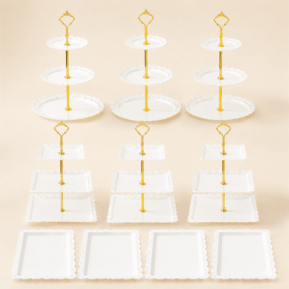 Dessert Table Display Stands Set, with 3-Tier Cupcake Stand & Food Serving Tray - Cookie Tray Rack Serving Tray Cake Display Tower for Wedding Tea Party