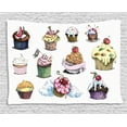 thumbnail image 1 of Dessert Tapestry, Yummy Cupcake Medley with Sprinkled Frosting and Cherry on Top Sketchy Illustration, Wall Hanging for Bedroom Living Room Dorm Decor, 60W X 40L Inches, Multicolor, by Ambesonne, 1 of 2