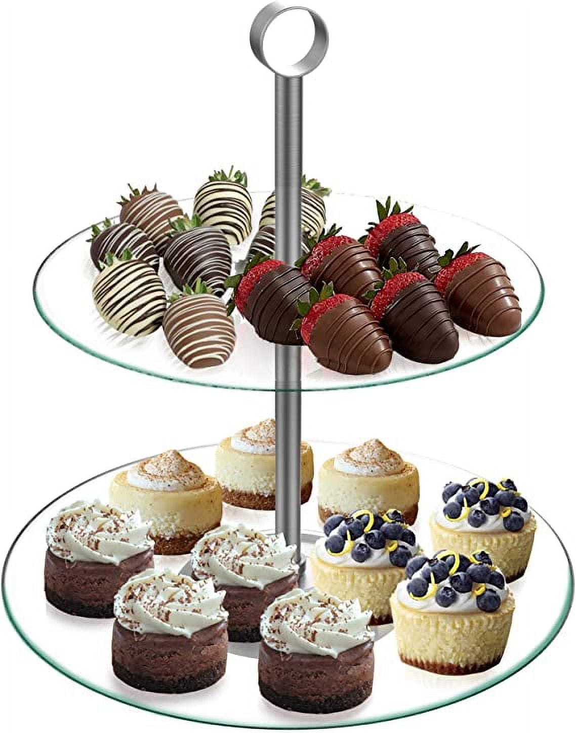 Dessert Tower Two Tier Round Glass Display Stand for Cookies Cupcakes Pastries Hors d oeuvres and Appetizers Great for Parties by Chef Buddy Walmart