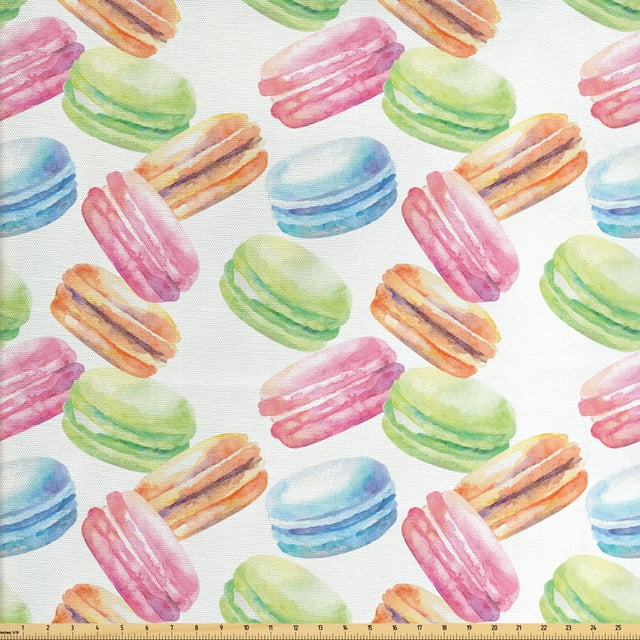 Ambesonne Dessert Fabric by the Yard Upholstery, Flyaway Macaron Design, 10 Yards, Multicolor