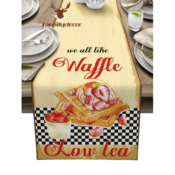 Dessert Waffle Strawberry Table Runner Home Wedding Table Flag Mat Table Centerpieces Decoration Party Dining Long Tablecloth