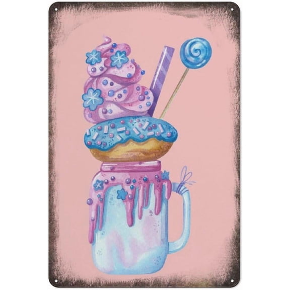 Dessert Wall Art Girl's Bedroom Decor Pastel Dessert Poster Watercolour Dessert Fun Office Wall Art Poster Coffee Bar Tin Sign Cubicle Decor Desk Home Gift Vintage Decor Metal Logo 8x12 inches