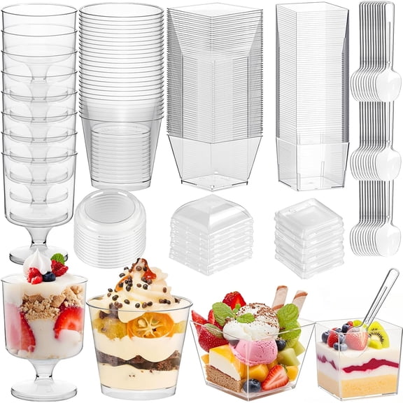 Dessert cup with spoon and lid, party use, reusable fruit ice cream cake pudding cup
