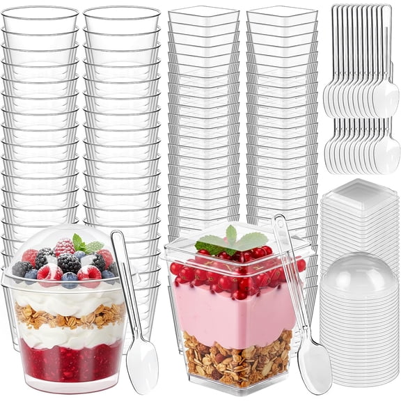 Dessert cup with spoon and lid, party use, reusable fruit ice cream cake pudding cup