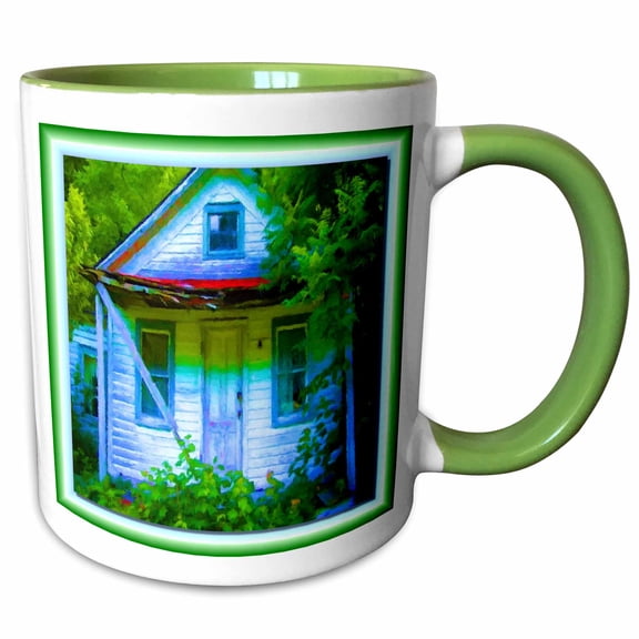 3drose, Desserted Wooden House, 11oz Two-tone Green Mug