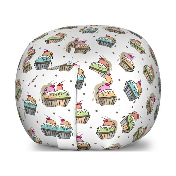 Desserts Storage Toy Bag Chair, Birthday Delight Sweets Bakery Goods Along Cherry Ice Cream Celebration, Stuffed Animal Organizer Washable Bag, Small Size, Multicolor, by Ambesonne