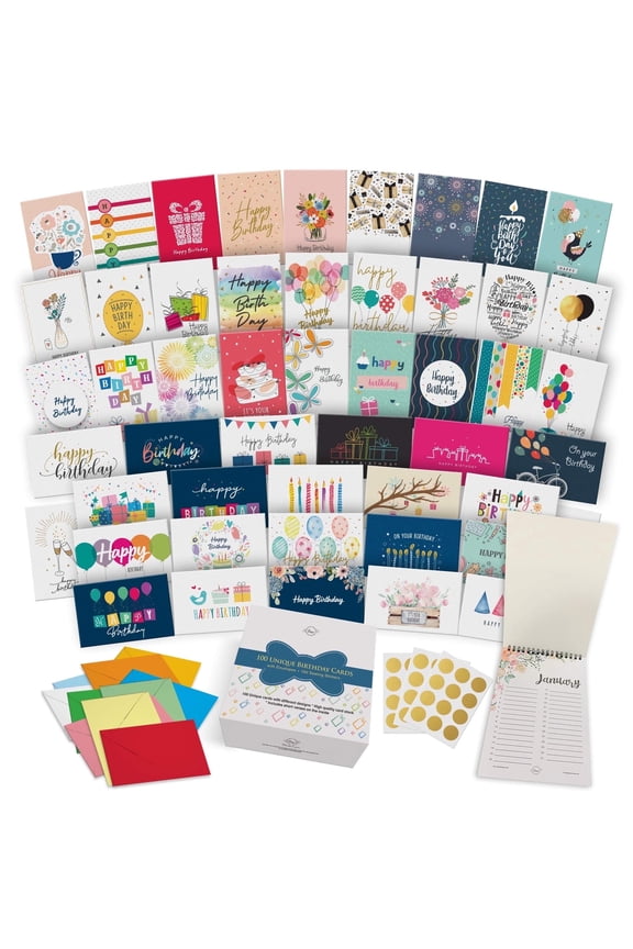 100 Happy Birthday Greeting Cards with Unique Designs and Birthday Wishes, 5 x 7