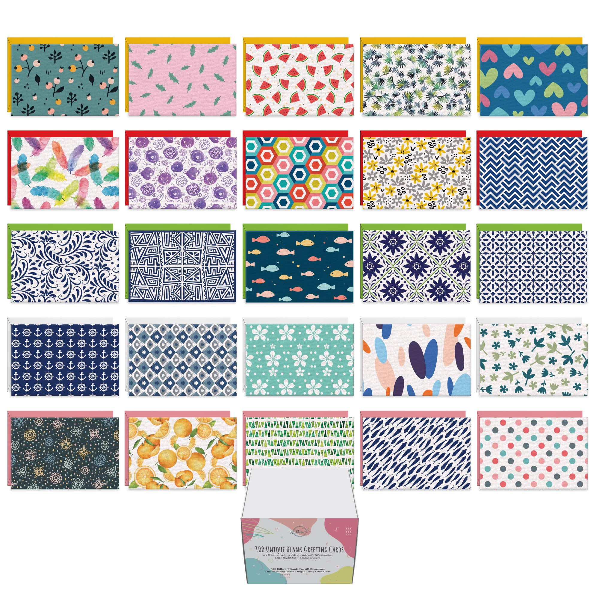 Dessie 100 Unique Blank Cards and Envelopes 4x6 Inches. All Occasion ...