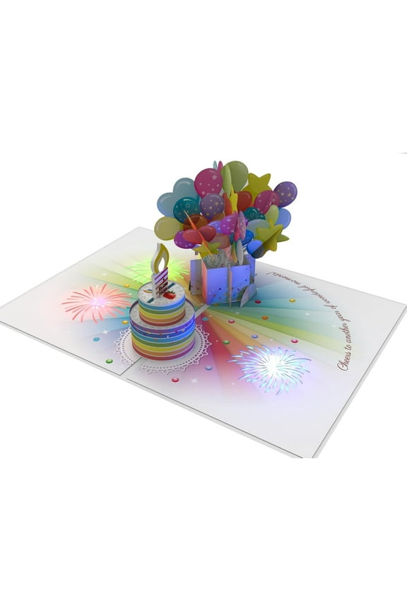 3D Pop-Up Birthday Card with Blowable LED Light and Fireworks Musical Greeting Card for Men, Women, Kids