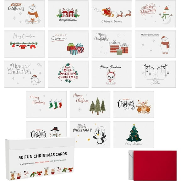 Dessie 50 Unique Christmas Cards Boxed Set with Envelopes and Stickers 4 x 6 Multipack
