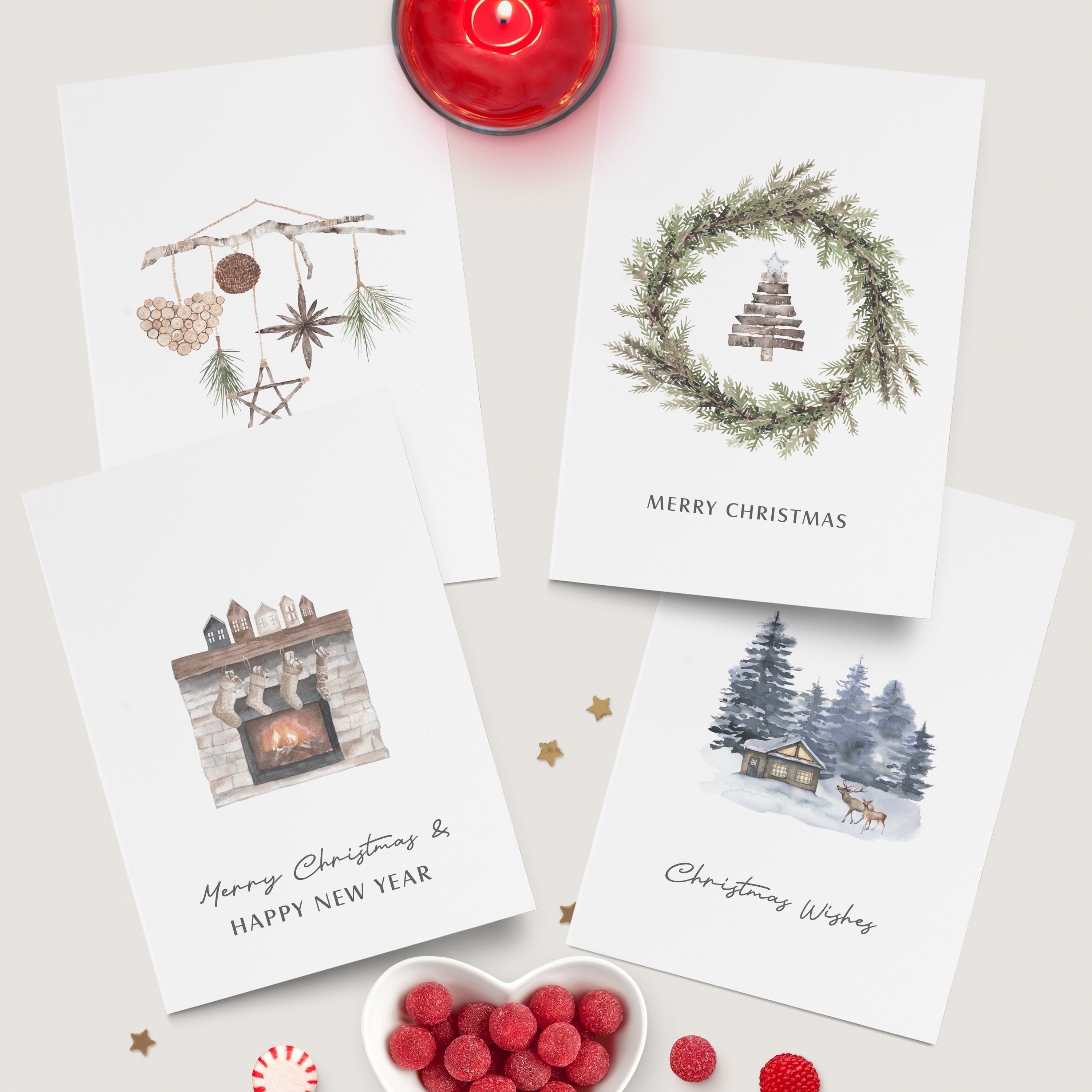 Dessie 50 Unique Christmas Cards Boxed Set with Envelopes and Stickers 4 x 6 Multipack