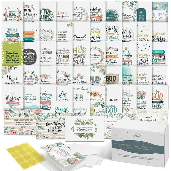 Dessie 60 Inspirational Christian Cards with Unique Designs and Bible Verses, 5” x 7”