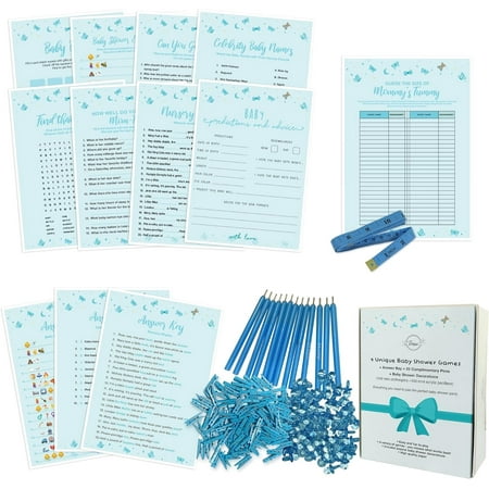 Dessie® 9 Boy Baby Shower Card Games Activity Kit with Blue Party Supplies & Decorations