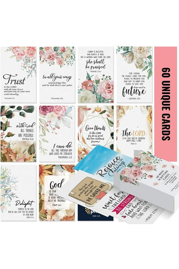 60 Mini Christian Prayer Cards with Bible Verses  2.1" x 3.3" Scripture Cards