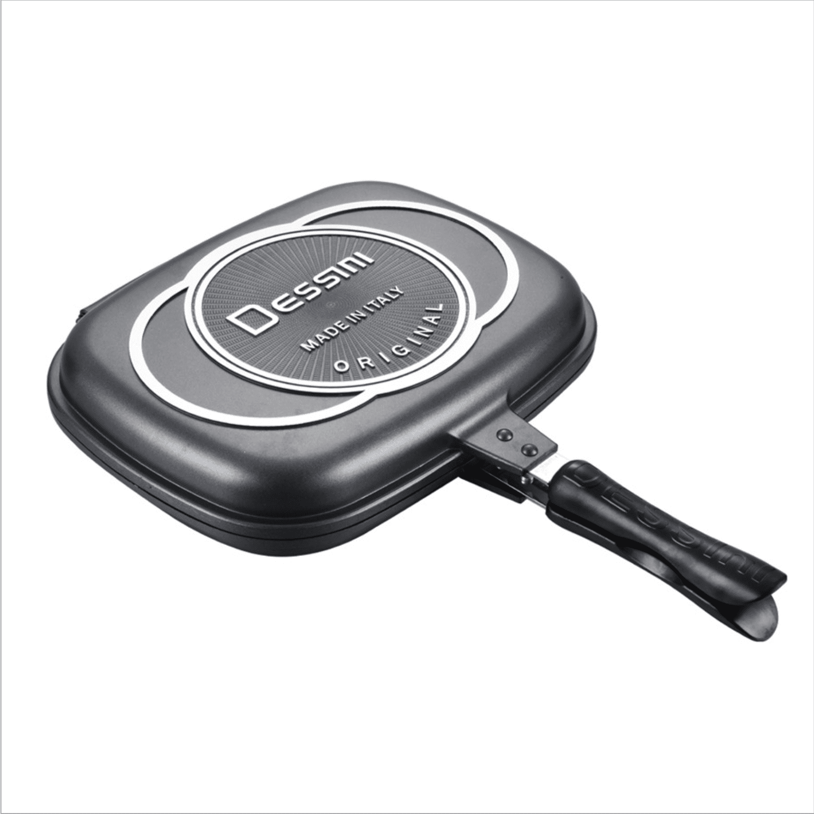 Dessini Double-sided Frying Pan, 32cm/12.6in BBQ Grill Pan, Double Side Pressure Cooking Grill Pan, Portable Grill Pot for Home Cooking, Anti‑Burn Handle, Grill Cookware Kitchen Supplies