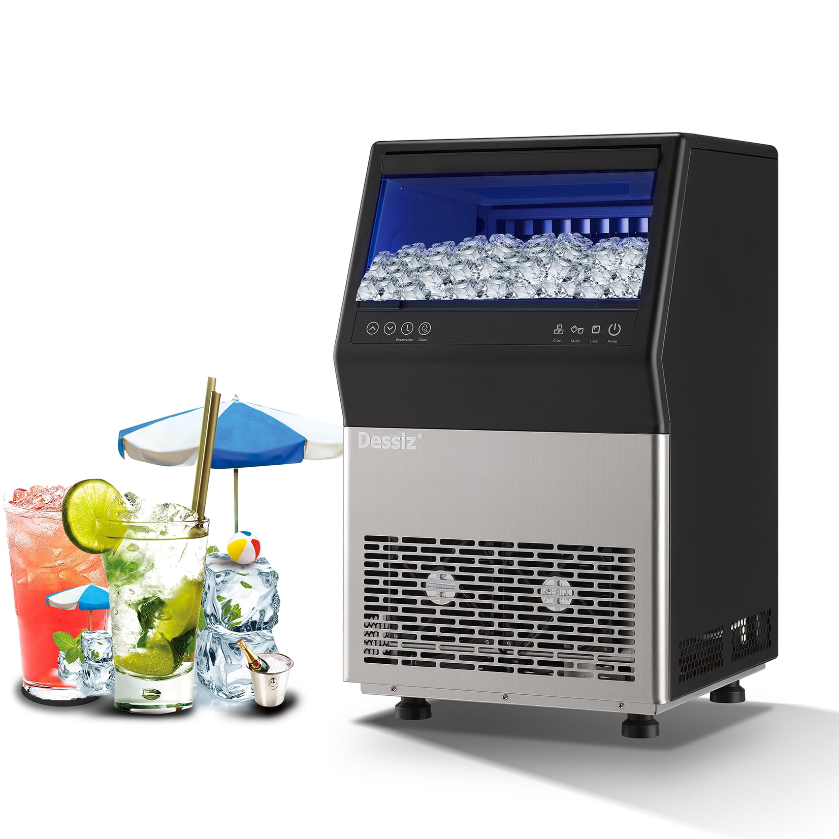 Dessiz Commercial Ice Maker Machine, 100lbs/24H and 45pcs Stainless Steel Freestanding Ice Machine, Tap Water & Top Loading Under Counter ice Maker,Self-Cleaning for Bar Office Restaurant
