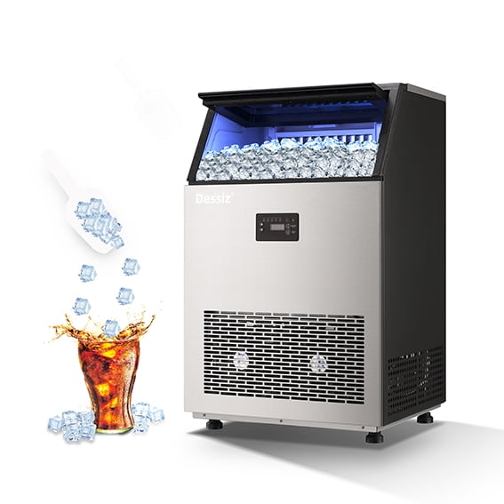 Dessiz Commercial Ice Maker Machine, 130Lbs/24H with 40Lbs Large Capacity, 55Pcs Ready in 8-15Mins, Under Counter Stainless Steel Ice Machine for Home Party Bar, Self-Cleaning and Quite