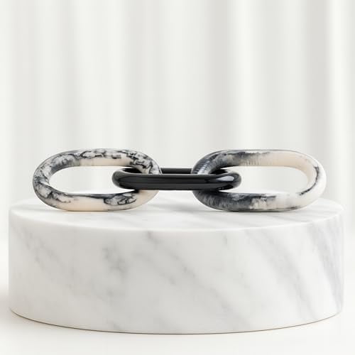 Desta Link Chain Decorative Object with Marbled Finish Modern Home Decor Accent Artistic Shelf Styling & Coffee Table Decor for Office & Living Room 21", Black$$Tools & Hardware Other