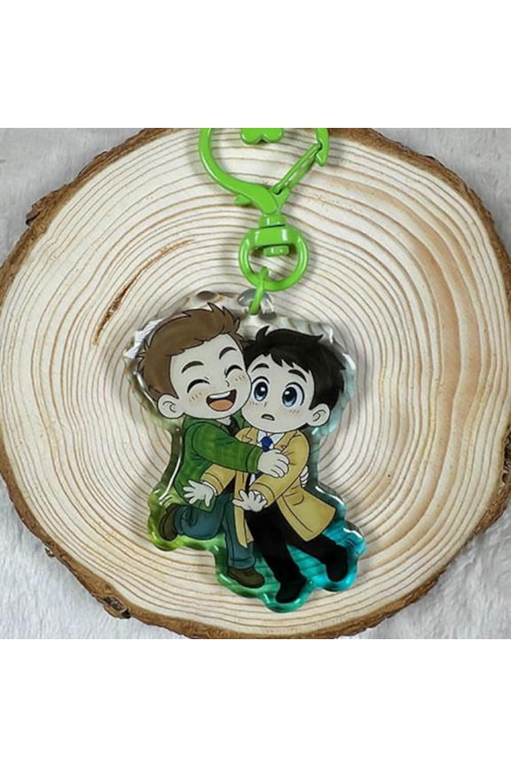 Destiel Supernatural Keychain | Chibi Dean & Castiel Acrylic Keyring | 2.5 Double-Sided Epoxy | Handmade Fandom Gift" (1 keychain)