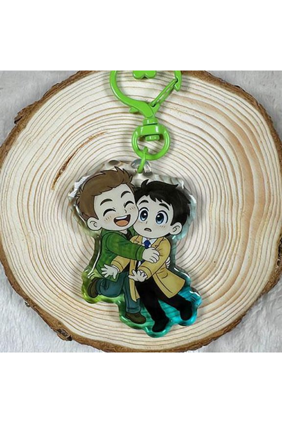 Destiel Supernatural Keychain | Chibi Dean & Castiel Acrylic Keyring | . Epoxy | Handmade Fandom Gift