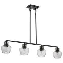 Nuvo Lighting Destin 4 Light Island Pendant Medium Base 60 Watt Black And Silver Accent Finish Clear Ribbed Glass