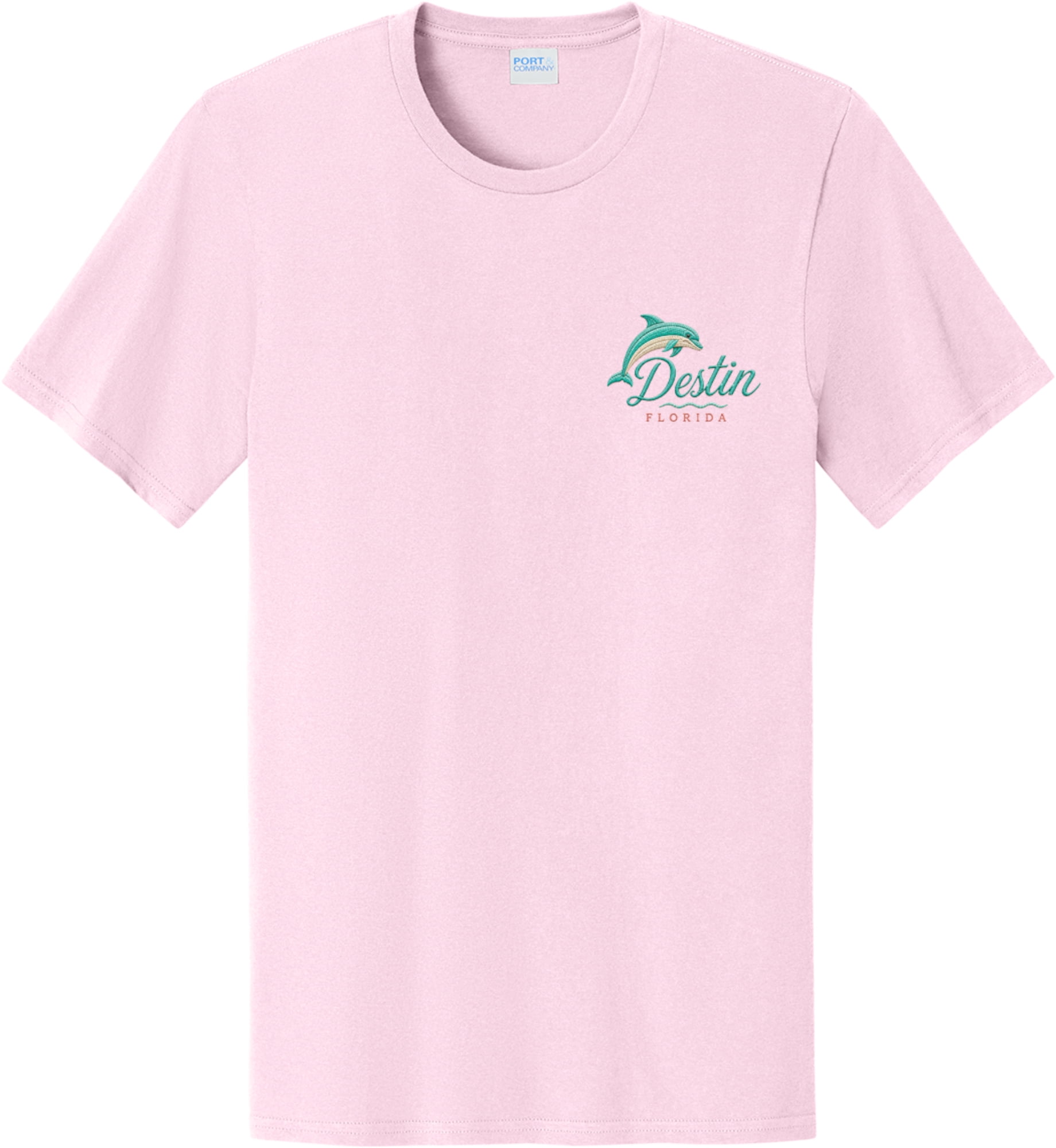 Destin Faux Embroidery Front and Back Printed Short Sleeve T-Shirt