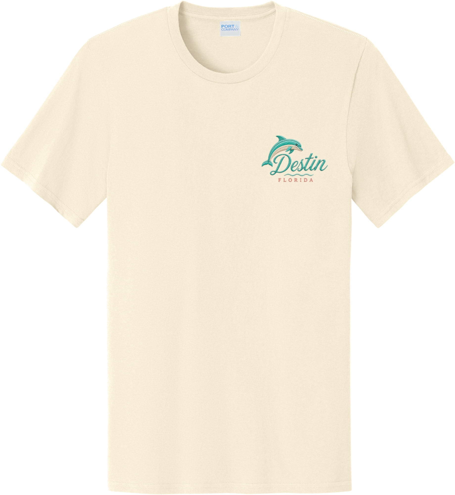 Destin Faux Embroidery Front and Back Printed Short Sleeve T-Shirt
