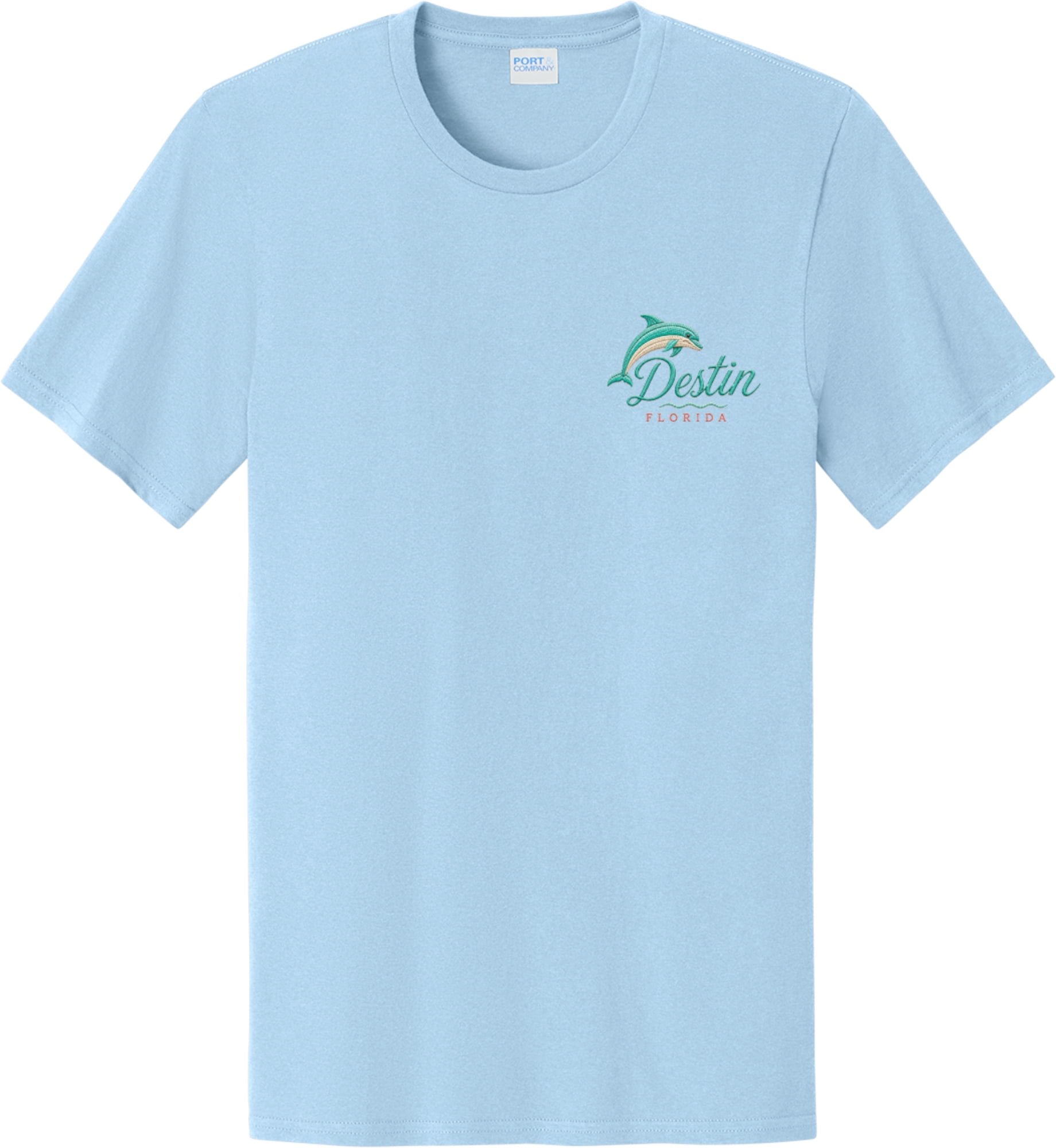 Destin Faux Embroidery Front and Back Printed Short Sleeve T-Shirt