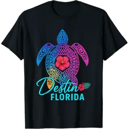 Destin Florida Colorful Turtle Summer Travel Beach Souvenir T-Shirt