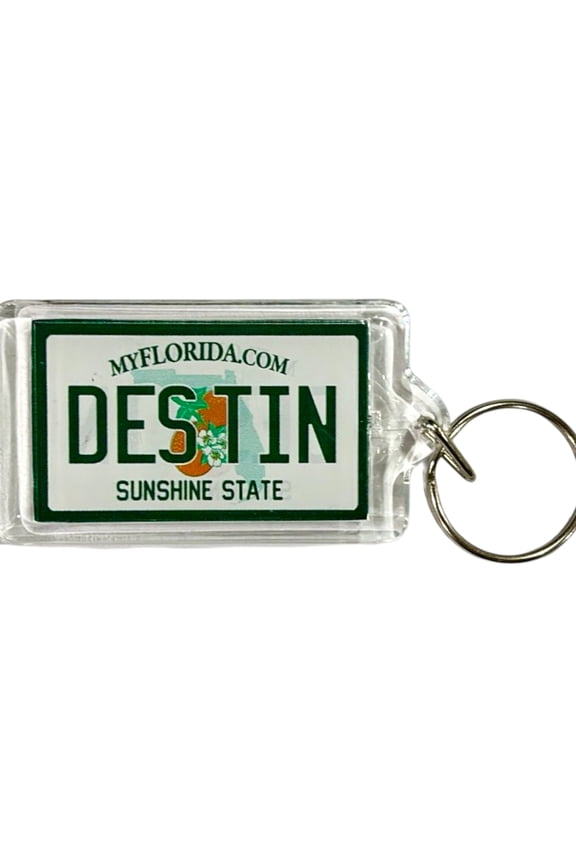 Destin Florida License Plate Acrylic Rectangular Souvenir Keychain 2.5" X 1.5"