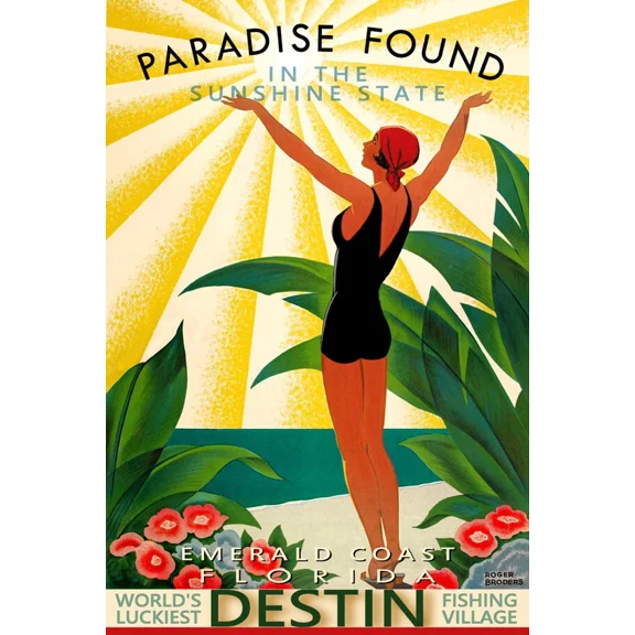 Destin Florida Okaloosa County Travel Poster Emerald Coast Broders Art Print Home Decor Office Wall Art