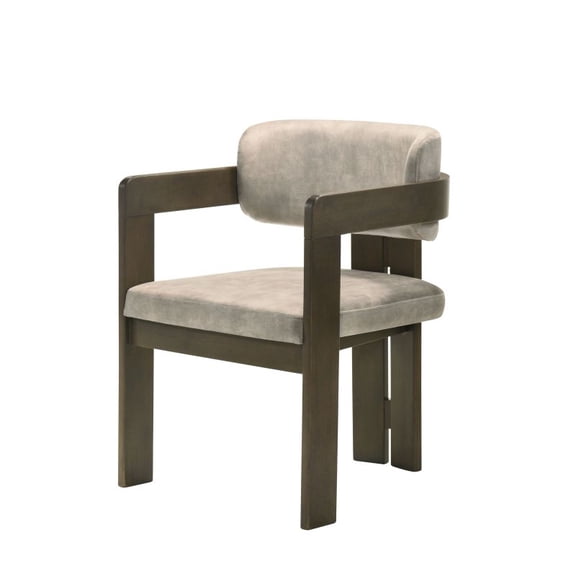 Destin Light Gray Polished Microfiber & Walnut Finish Retro Side Chair - Single Dining Chair with Padded, Composite Wood Frame, Modern Farmhouse Chair,, Easy-Clean Upholstery