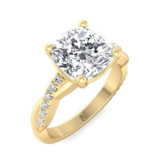 Destin - Moissanite Cushion Cut Lab Diamond Engagement Ring With Twisted Band & Sidestones