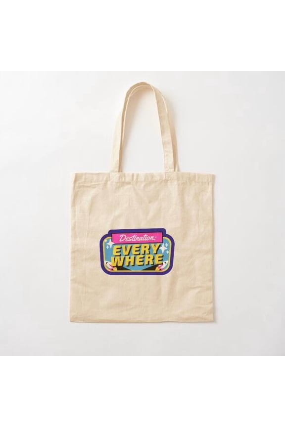 Destination Everywhere Nomad Travel Road Trip Space Sticker Cotton Tote Bag Canvas Tote Bag, Family Gift For Mother, Her