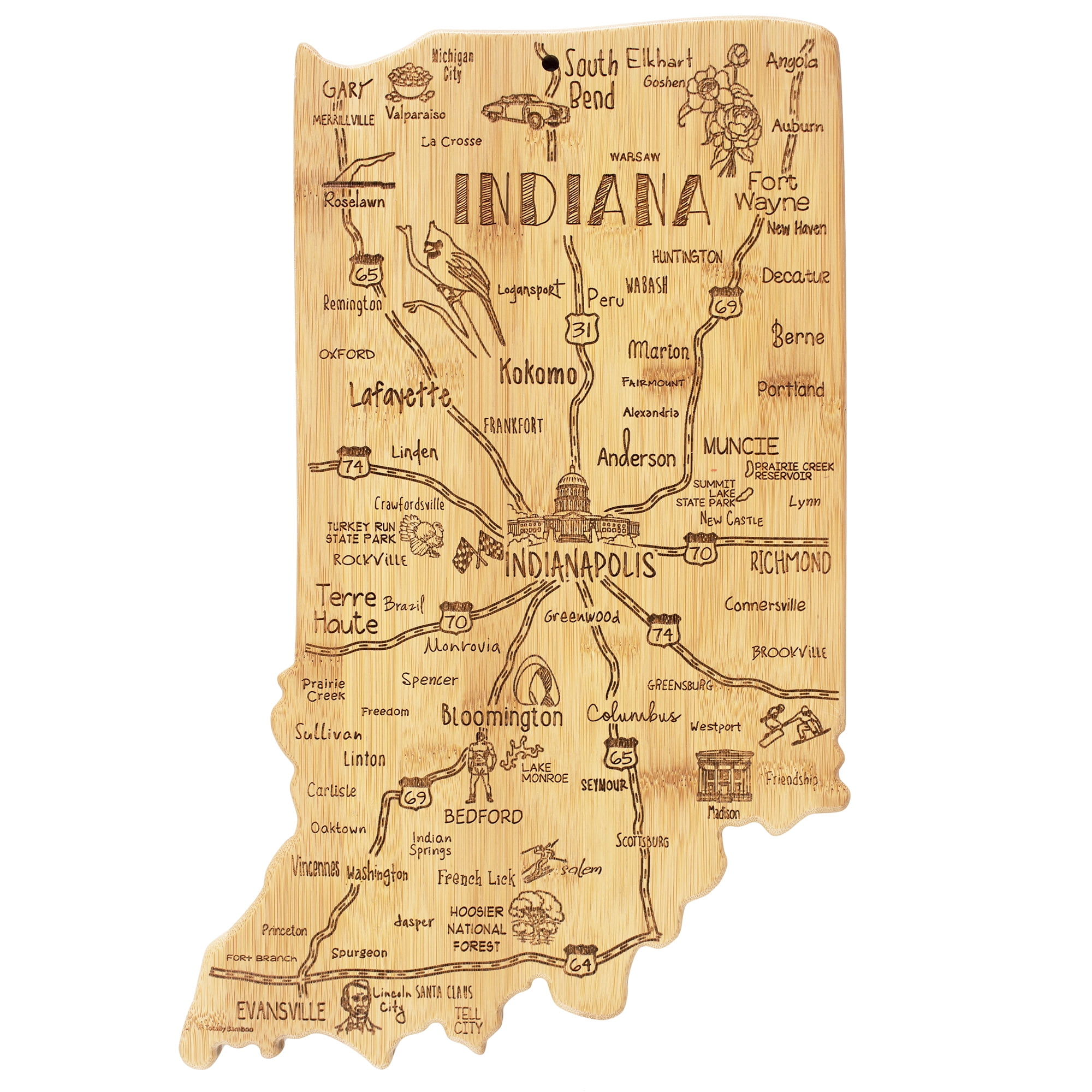 Indiana Shaped Bamboo Cutting and Serving Board with Laser Engraving