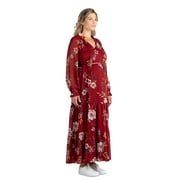Destination Maternity Women's Chiffon Maxi Dress with Long Sleeves, Sizes S-XXL