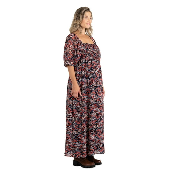 Destination Maternity Women's Smocked Babydoll Maternity Maxi Dress, Sizes S-XXL