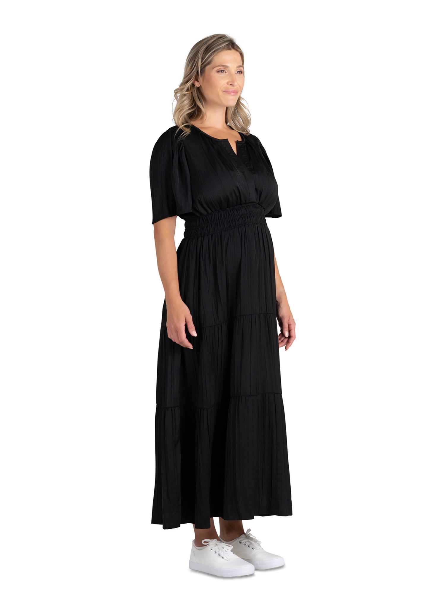 Destination Maternity Split Neck Maxi Dress, S-XXL, Flutter Sleeves,  Smocked Waist - Walmart.com