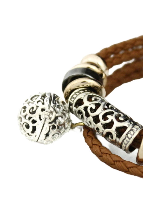 s Elegance Chestnut Brown Braided Essential Oil Diffuser Charm Bracelet- Lava Stone Bead- For Personal Aromatherapy