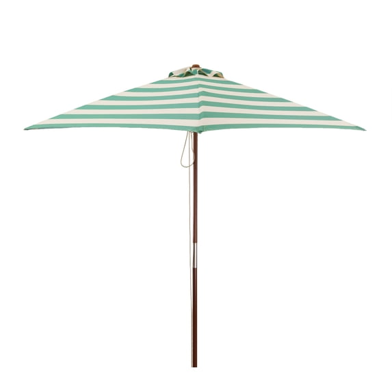DestinationGear 6.5’ Square Market Umbrella, Soft Teal/Ivory Stripe, UV Protection