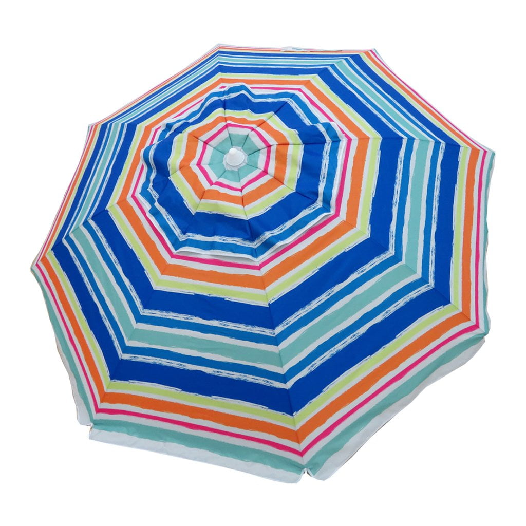 7 ft Colorful Striped Octagon Beach Umbrella with Manual Lift
